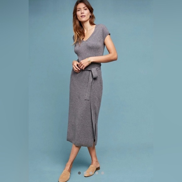 Anthropologie Dresses & Skirts - Anthropologie Matinee Midi Wool Belted Sweater Dress Gray